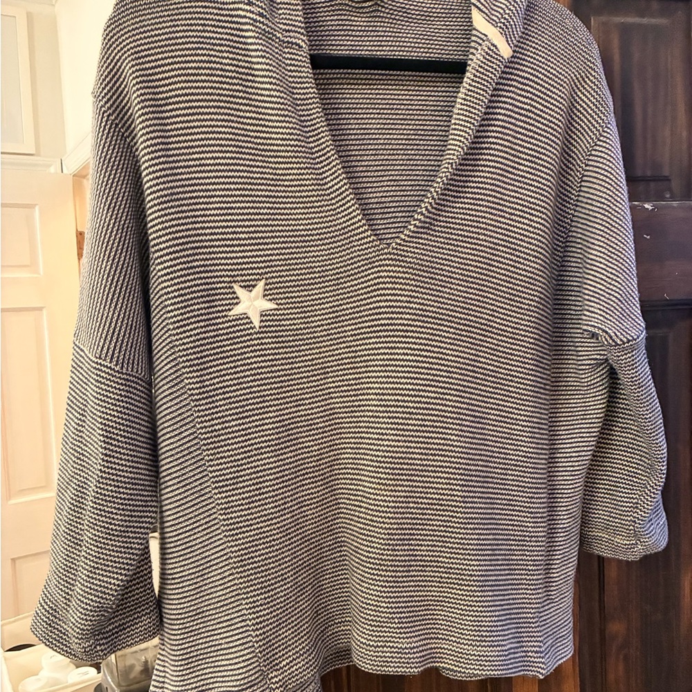 Faherty Blue and White Knit Top